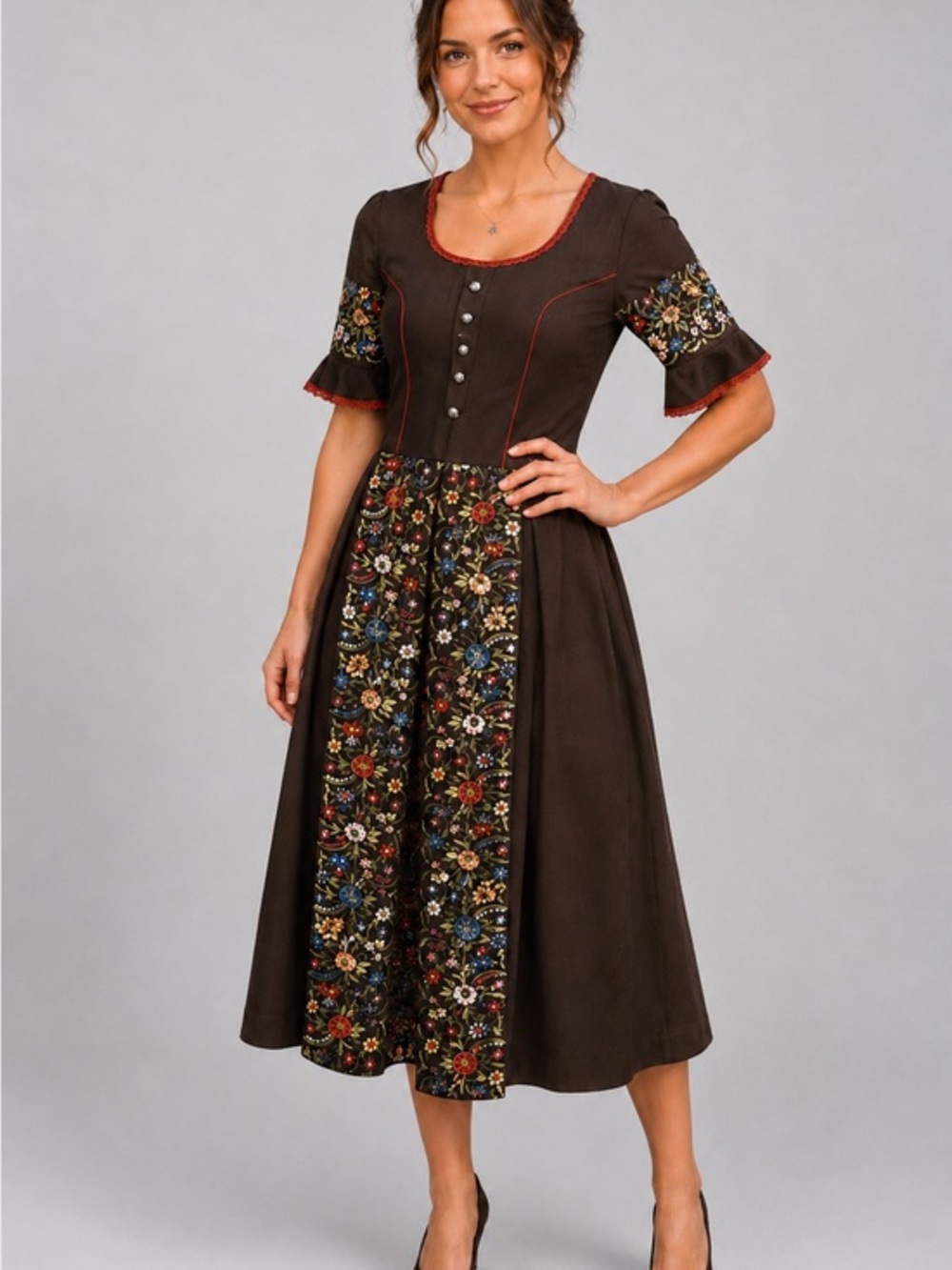Vintage Trachtenhaus Trachten Dress German Austrian Embroidered Dirndl Style Mid